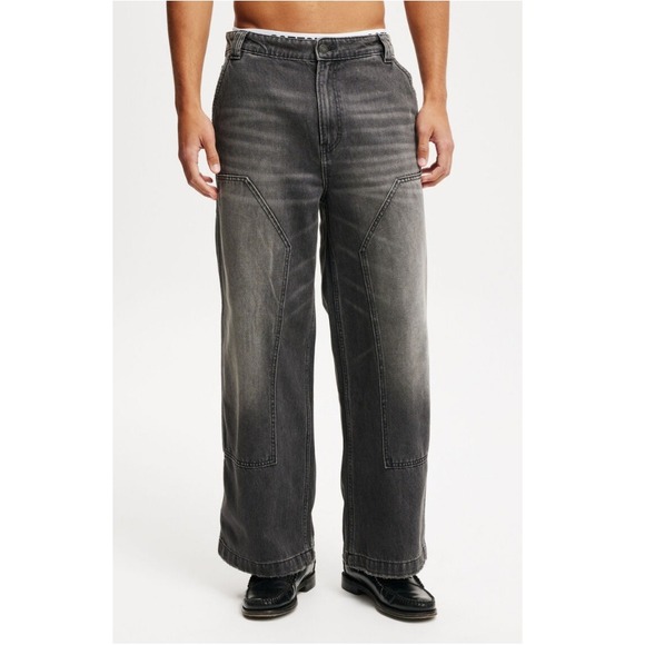 Cotton‎ On Men's Carpenter Push Black Super Baggy Jeans Size 32